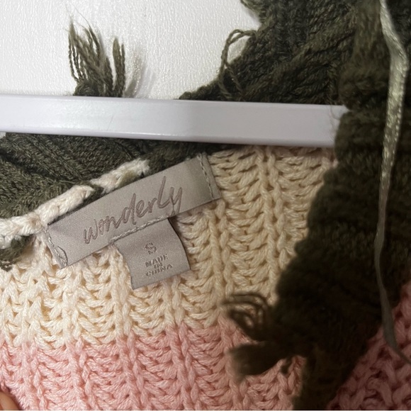 Wonderly Distressed Striped V-Neck Sweater - Olive, Pink, Brown - Picture 4 of 7